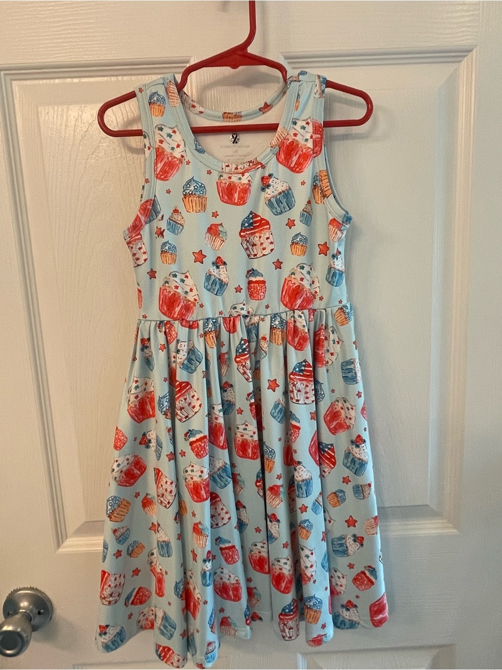 Light Blue Cupcake Print Sleeveless Dress for Girls